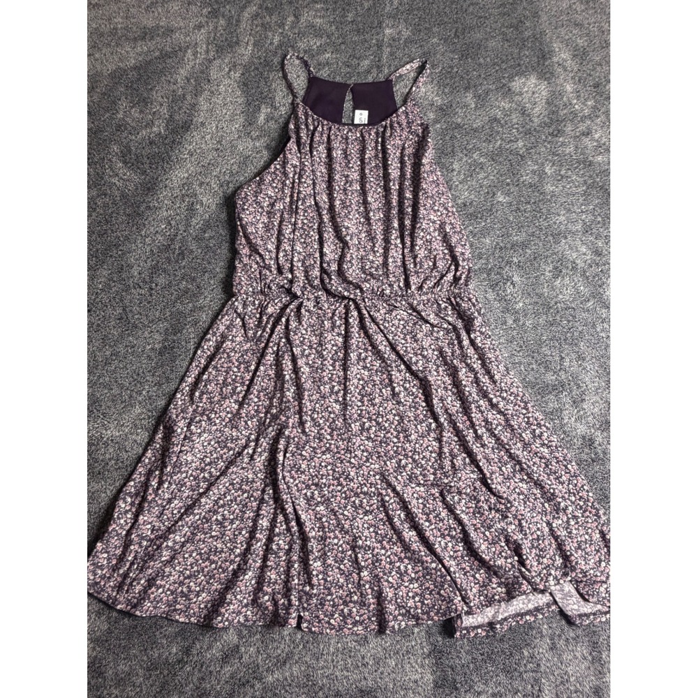 Kaileigh Purple Floral Halter Neck Dress Petite Large Keyhole Back Sleeveless